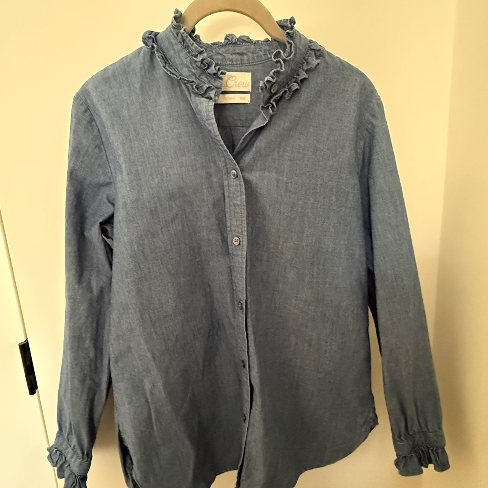 JCREW chambray ruffle collar button down - image 1